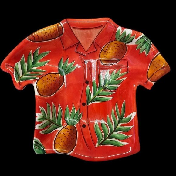 90s Clay Art Ceramic Hawaiian Shirt Bowl 7 x 9 in Nut Dish or Replacement Orange - Picture 1 of 5